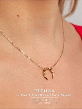 Benevolence LA Luna Half Moon Necklace Crescent 14k Gold Plated Double Horn